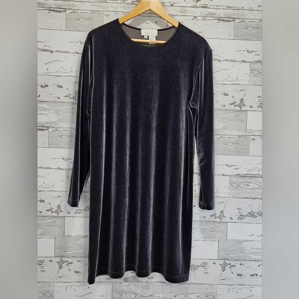 Jβ Jill Vintage Velvet Tunic Dress Large Gray Long Sleeves Made in USA Classic